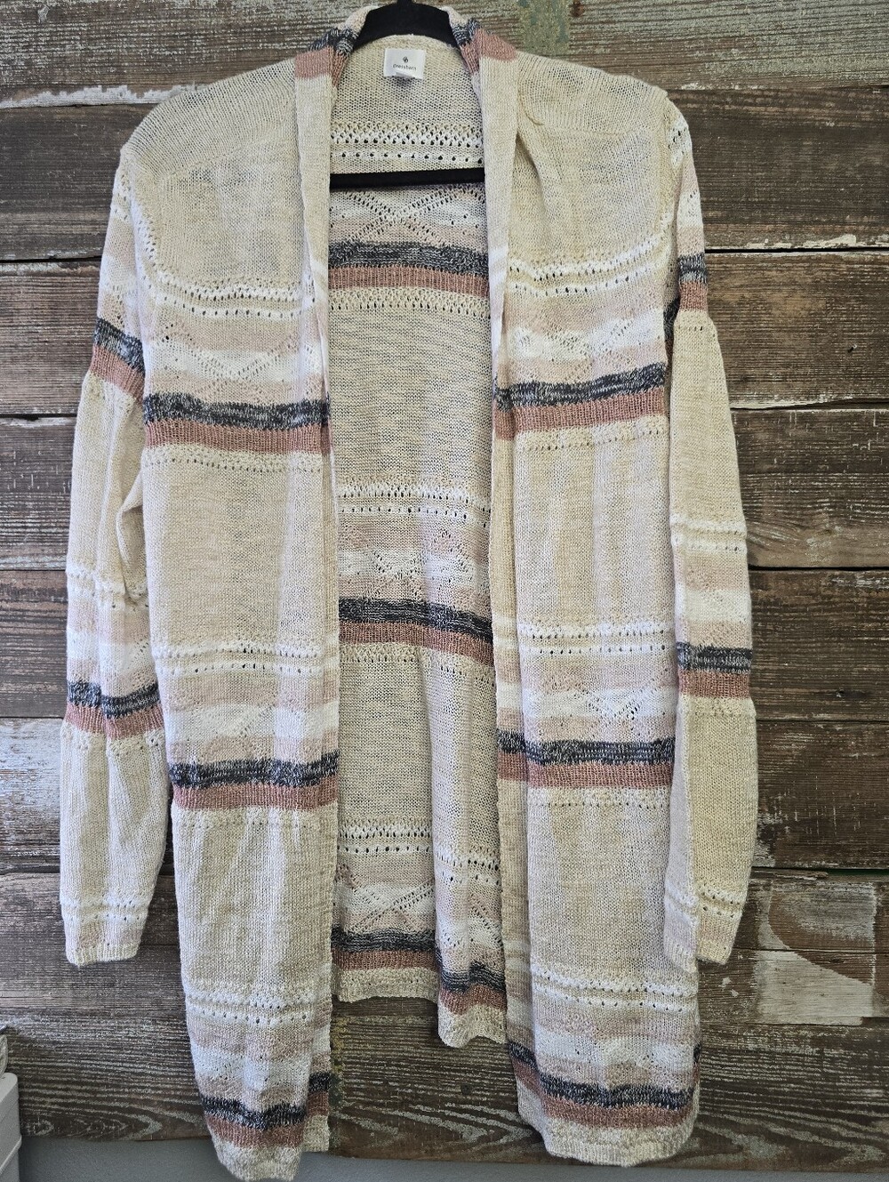 Dress Barn Open-Front Striped Knit Cardigan - Cream & Blush, Size 2X